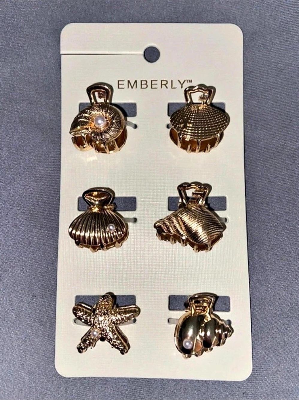 EMBERLY Six-Pair Mixed Hair Clips Set in Gold NWT